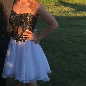 Black and White strapless corset dress